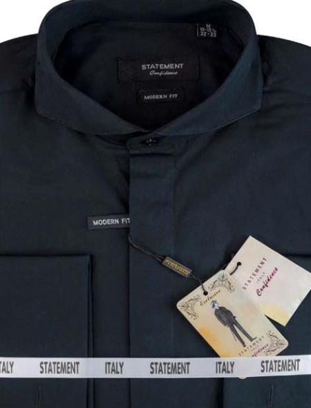 Mens Tapered Dress Shirts - Black Shirt - 100% Cotton Fabric
