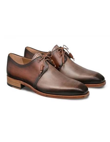 Mezlan Men's Shoes Taupe Cognac Leather Plain Toe