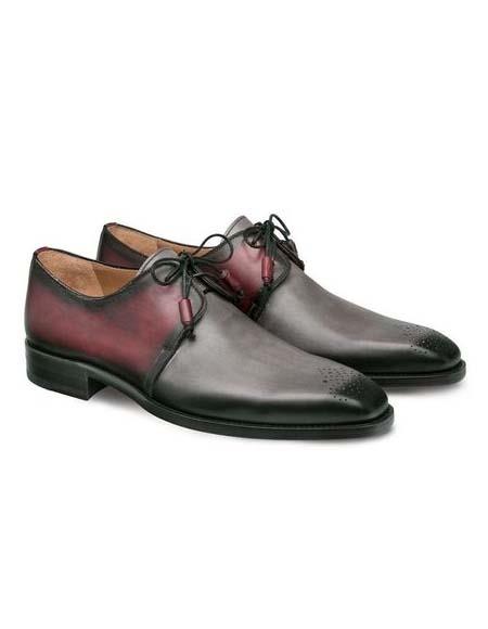 Mezlan Men's Shoes Grey Burgundy Leather Plain Toe Montes