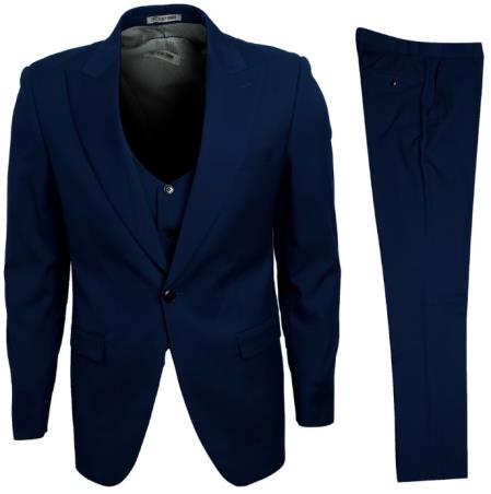 Mens Stacy Adams Suits - Designer Suit - 3 Piece Suit - Vested Suit - Flat Front Pant- Modern Fit Suits  Navy Blue Suit