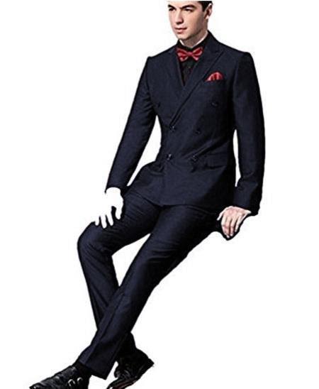 Ultra Slim Fit Double Breasted Dark Navy Suit - Narrow Leg Pants - Gucci Cut - Tapered Jacket