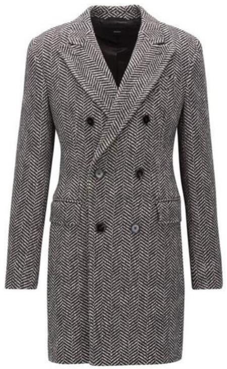 Big and Tall Topcoat - Mens Herringbone Overcoat - Grey Wool Three Quarter Coat