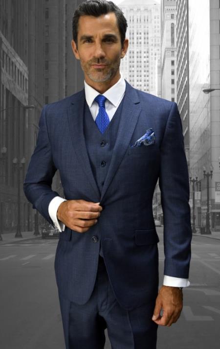 Statement Suits - Plaid Suits - Wool Suits - Business Suits Italian Vested Suits Sapphire