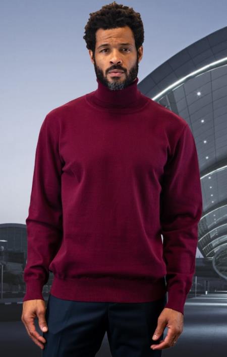 Mens Sweater Burgundy - Wool and Cashmere Fabric