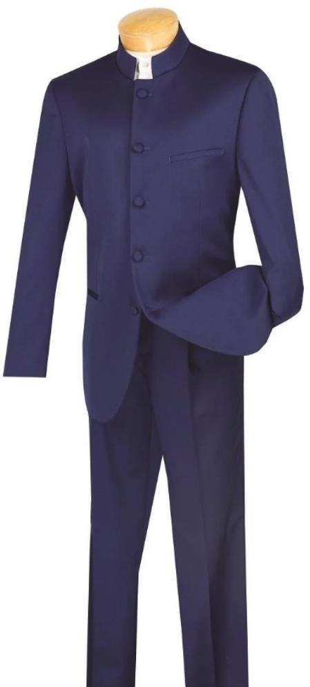 Wedding Groom Suit - Prom Tuxedo Suit - No Collar Weddig Tuxedo - Navy