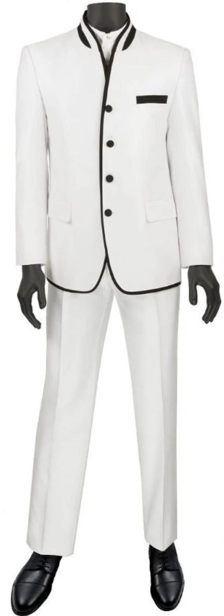 #JA60000 Mandarin Collar Tuxedo - Mandarin Tuxedo - No Collar Suit - White Suit