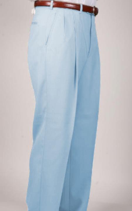 Zacchi Mens Dress Pleated Blue Slacks - Colorful Pants Wool