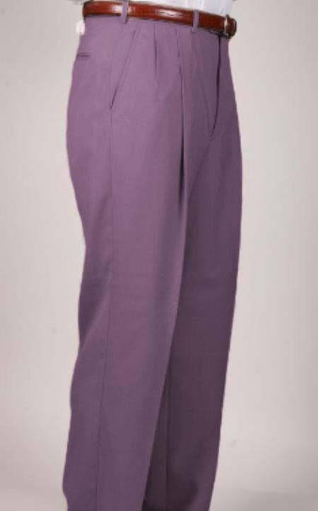 Zacchi Mens Dress Pleated Lavender Slacks - Colorful Pants Wool
