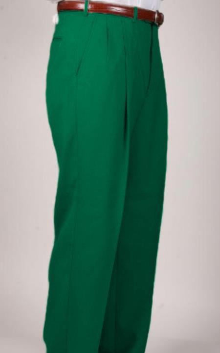 Zacchi Mens Dress Pleated Green Slacks - Colorful Pants Wool