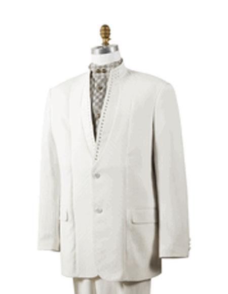 Mandarin Collar Tuxedo - Mandarin Tuxedo - No Collar Suit - Off White Suit