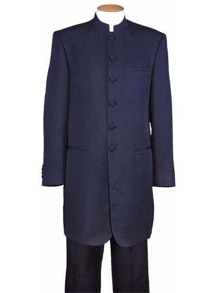 Mandarin Collar Tuxedo - Mandarin Tuxedo - No Collar Suit - Navy Suit Wool
