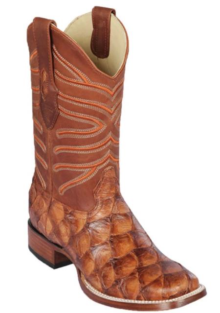 Mens Los Altos Monster Fish Skin Wide Square Toe Boot Chedron