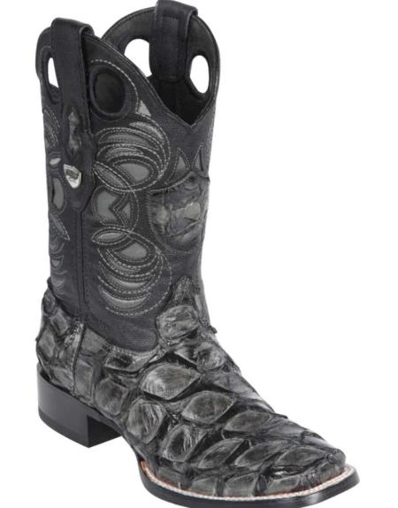 Mens Wild West Monster Fish Ranch Toe Boot Black Gray