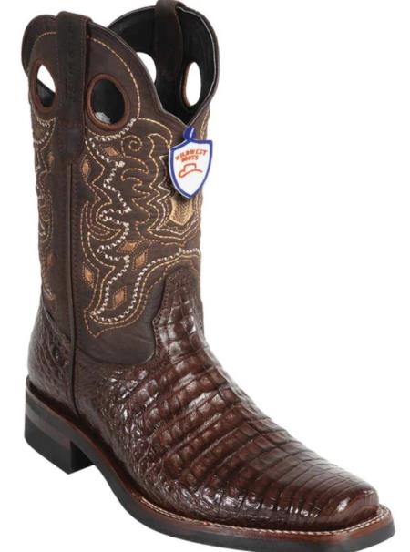 Mens Wild West Caiman Belly Skin Rodeo Toe Boot Brown