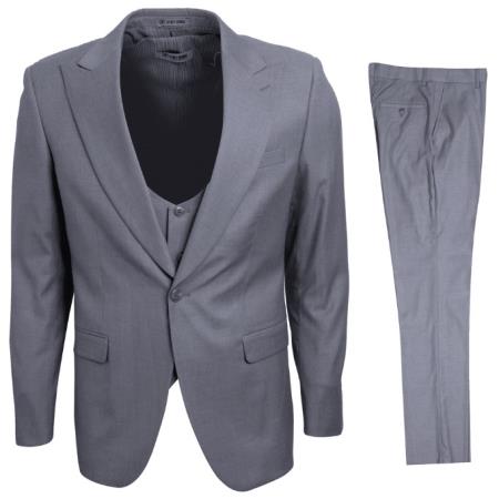 Stacy Adams Suit 1920s Cut Vest Gray Big Lapels 3 Piece - Wool