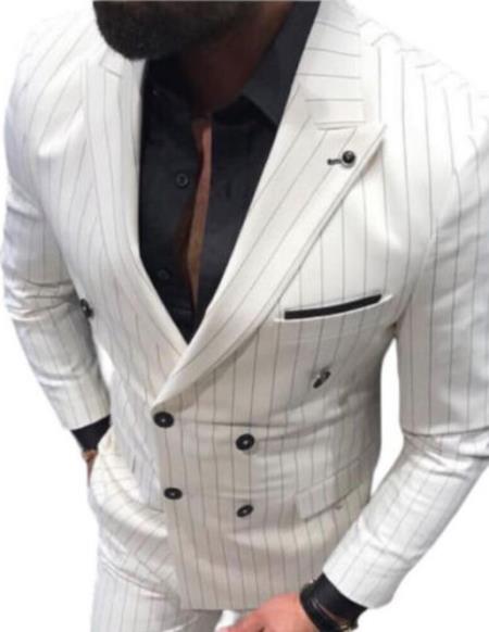 Product#JA60384 White Suit With Black Pinstripe - 1920's 1940's Dress Suit
