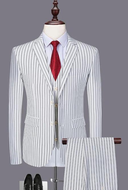 Product#JA60387 White Suit With Black Pinstripe - 1920's 1940's Dress Suit