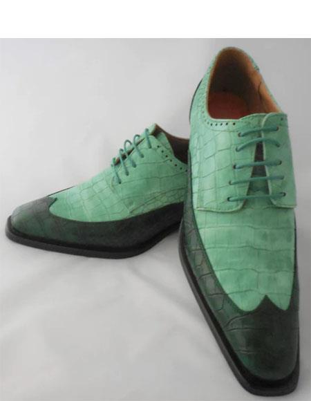 Mens Wingtip Dress Shoes Dark Green and Kelly Green