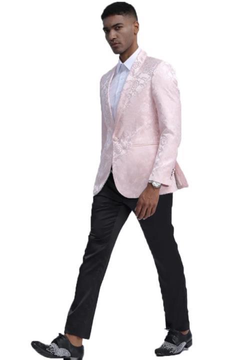 Mens Pink Paisley Blazer - Big and Tall Sport Coat With Bowtie