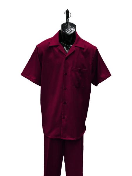 Mens Walking Suit - Big and Tall Casual Suit - Burgundy Suit Up to 6XL Pants