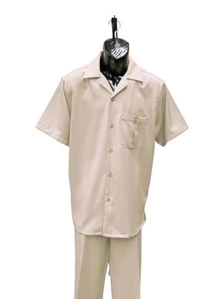 Mens Walking Suit - Big and Tall Casual Suit - Cream Suit Up to 6XL Pants