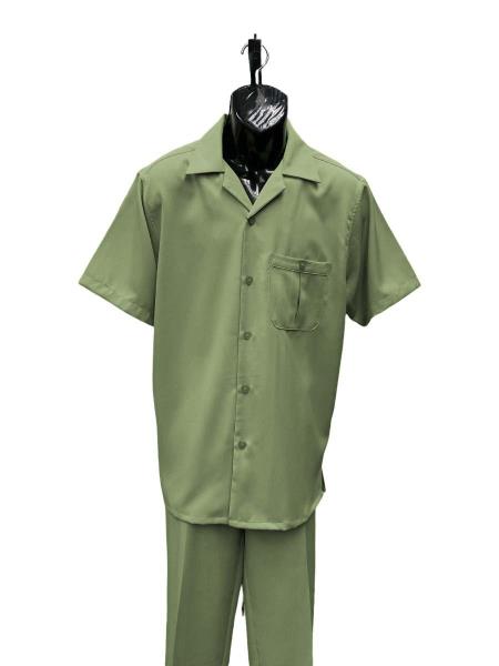Mens Walking Suit - Big and Tall Casual Suit - Sage Suit Up to 6XL Pants