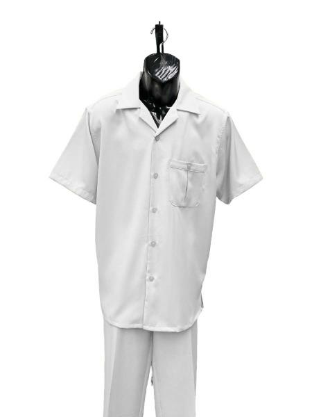 Mens Walking Suit - Big and Tall Casual Suit - White Suit Up to 6XL Pants