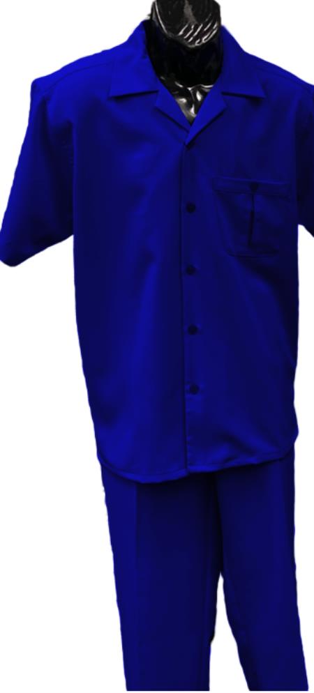 Product#JA60568 Mens Walking Suit - Big and Tall Casual Suit - Blue Suit Up to 6XL Pants