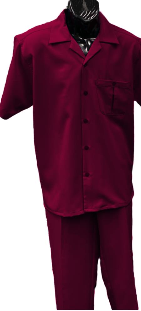 Product#JA60569 Mens Walking Suit - Big and Tall Casual Suit - Burgundy Suit Up to 6XL Pants