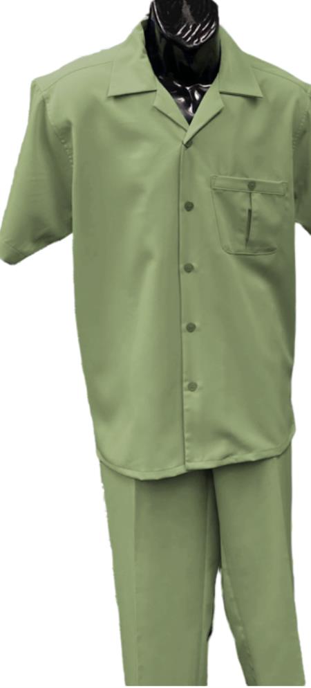 Product#JA60575 Mens Walking Suit - Big and Tall Casual Suit - Sage Suit Up to 6XL Pants