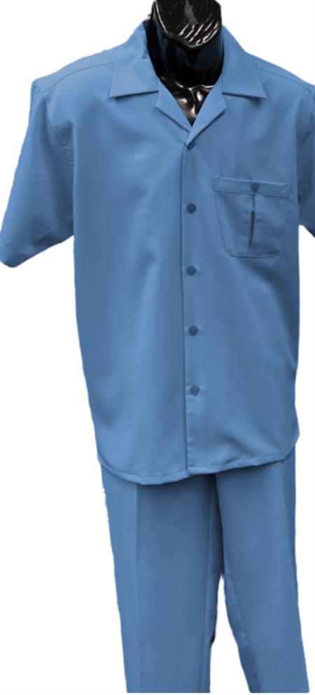 Product#JA60576 Mens Walking Suit - Big and Tall Casual Suit - Sky Blue Suit Up to 6XL Pants