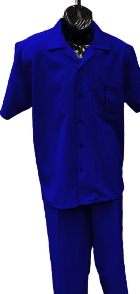 Product#JA60579 Mens Walking Suit - Big and Tall Casual Suit - Blue Suit Up to 6XL Pants