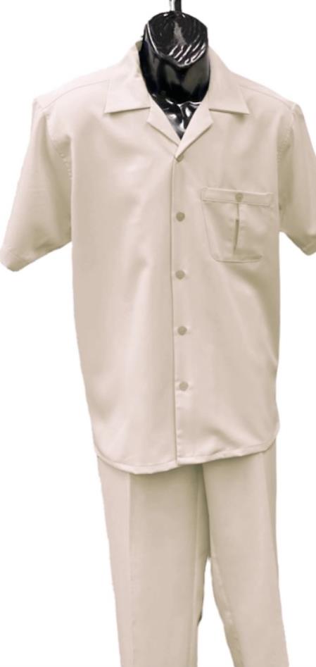 Product#JA60581 Mens Walking Suit - Big and Tall Casual Suit - Cream Suit Up to 6XL 7XL 8XL + Pants