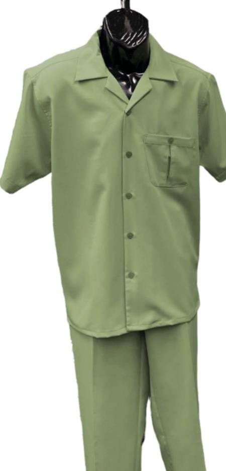 Product#JA60586 Mens Walking Suit - Big and Tall Casual Suit - Sage Suit Up to 6XL Pants