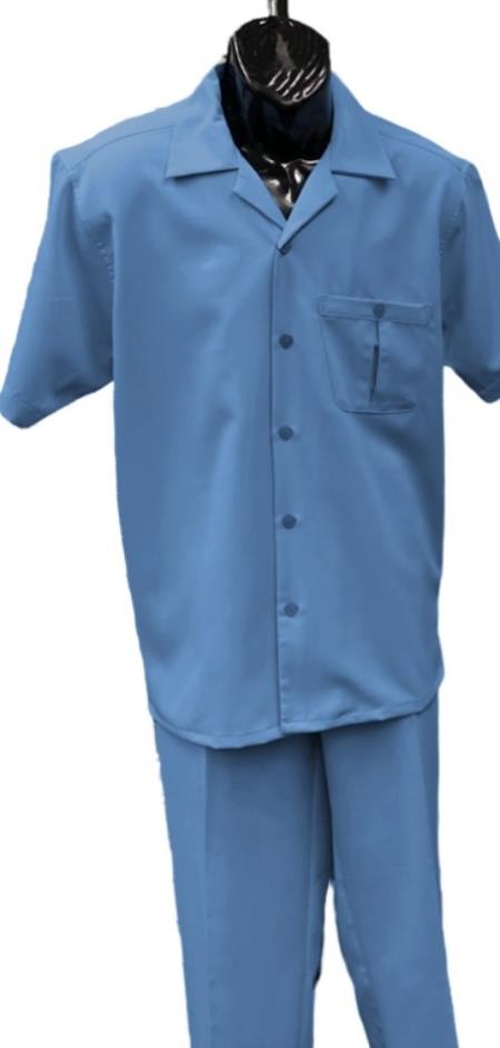 Product#JA60587 Mens Walking Suit - Big and Tall Casual Suit - Sky Blue Suit Up to 6XL Pants