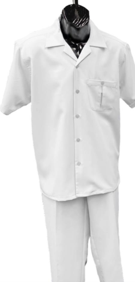 Product#JA60588 Mens Walking Suit - Big and Tall Casual Suit - White Suit Up to 6XL Pants