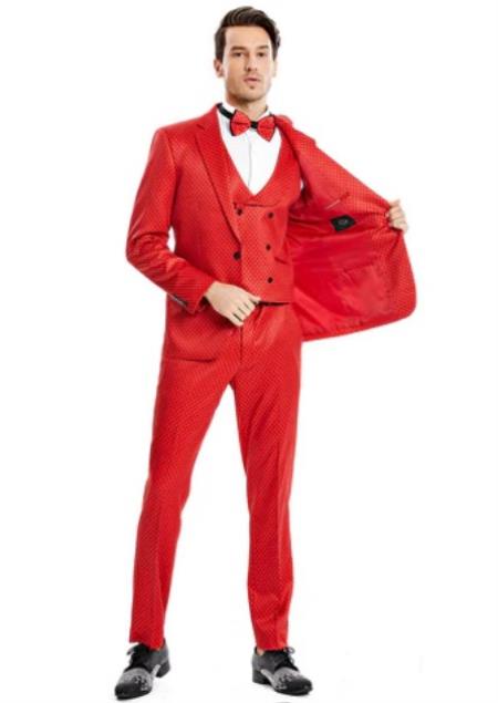 Product#JA60592 Polka Dot Suit - Polka Dot Blazer - Prom Suit - Stage Vested Suit Red