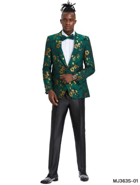 Product#JA60639 Floral Sportcoat - Big and Tall Tuxedo Dinner Jakcet - 2023 Fancy Green Blazer
