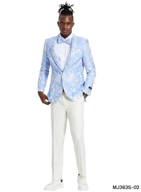 Product#JA60641 Floral Sportcoat - Big and Tall Tuxedo Dinner Jakcet - 2023 Fancy Sky Blue Blazer