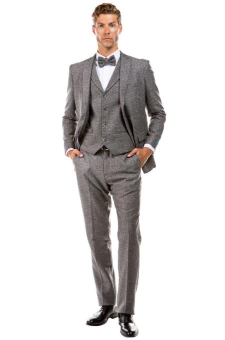 Product#JA60646 Burgundy Suit - Herringbone Suit - Winter Vested Suit Tweed Suit Grey