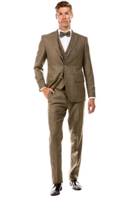 Product#JA60647 Burgundy Suit - Herringbone Suit - Winter Vested Suit Tweed Suit Tan