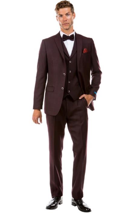 Product#JA60650 Burgundy Suit - Herringbone Suit - Winter Vested Suit Tweed Suit Burgundy
