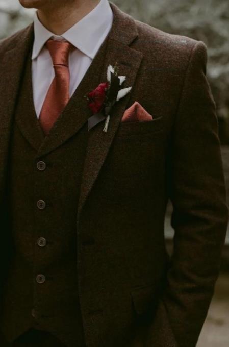 Product#JA60651 Burgundy Suit - Herringbone Suit - Winter Vested Suit Tweed Suit Brown
