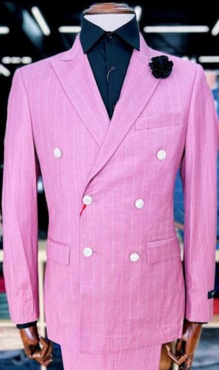 Pink Pinstripe Suit - Double Breasted Suit - Summer Suit