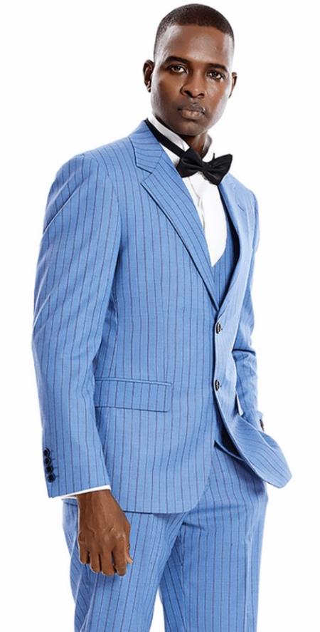 Summer Suits - Pinstripe Suit - Vested Suit - Blue