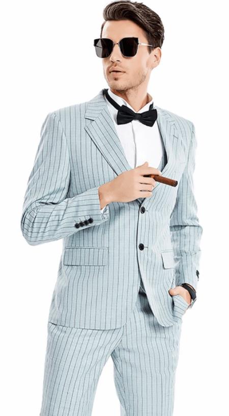 Summer Suits - Pinstripe Suit - Vested Suit - Gray