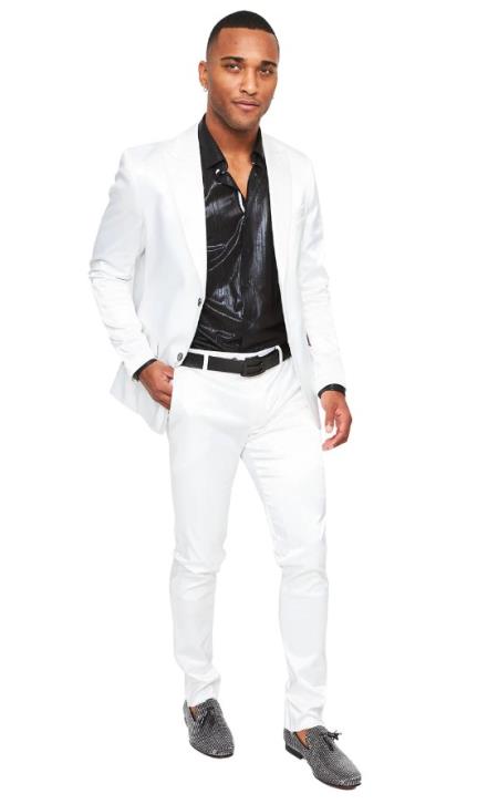 White Shiny Suit - Flashy Sateen Suit - Bright Color