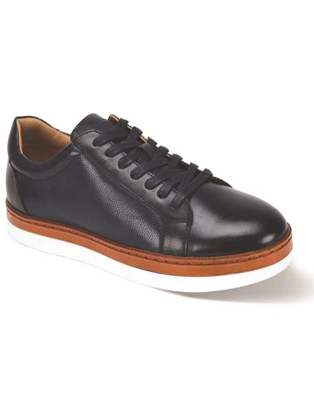 Mens Leather Shoe - Matching Sole Navy