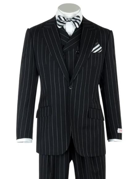 Mens Big and Tall Suits - Plus Size Black Suit For Men - Classic fit 100% Wool 1 Button With Vest