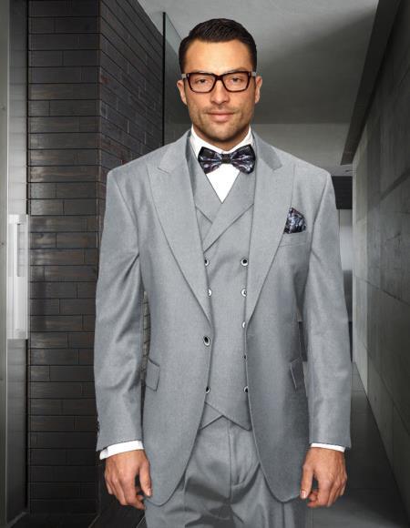 Mens Big and Tall Suits - Plus Size Gray Suit For Men - Classic fit 100% Wool 1 Button With Vest